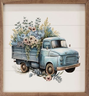 Blue Truck With Flowers Front View